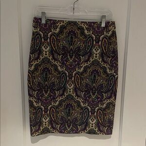 J. Crew Purple and Green Paisley Pencil Skirt